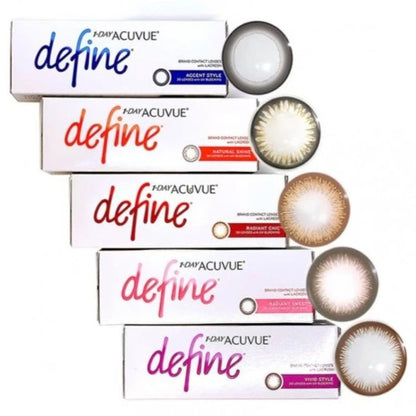 1-Day Acuvue Define: Accent Style, Natural Shine, Radiant Chic, Radiant Sweet and Vivid Style boxes with lenses
