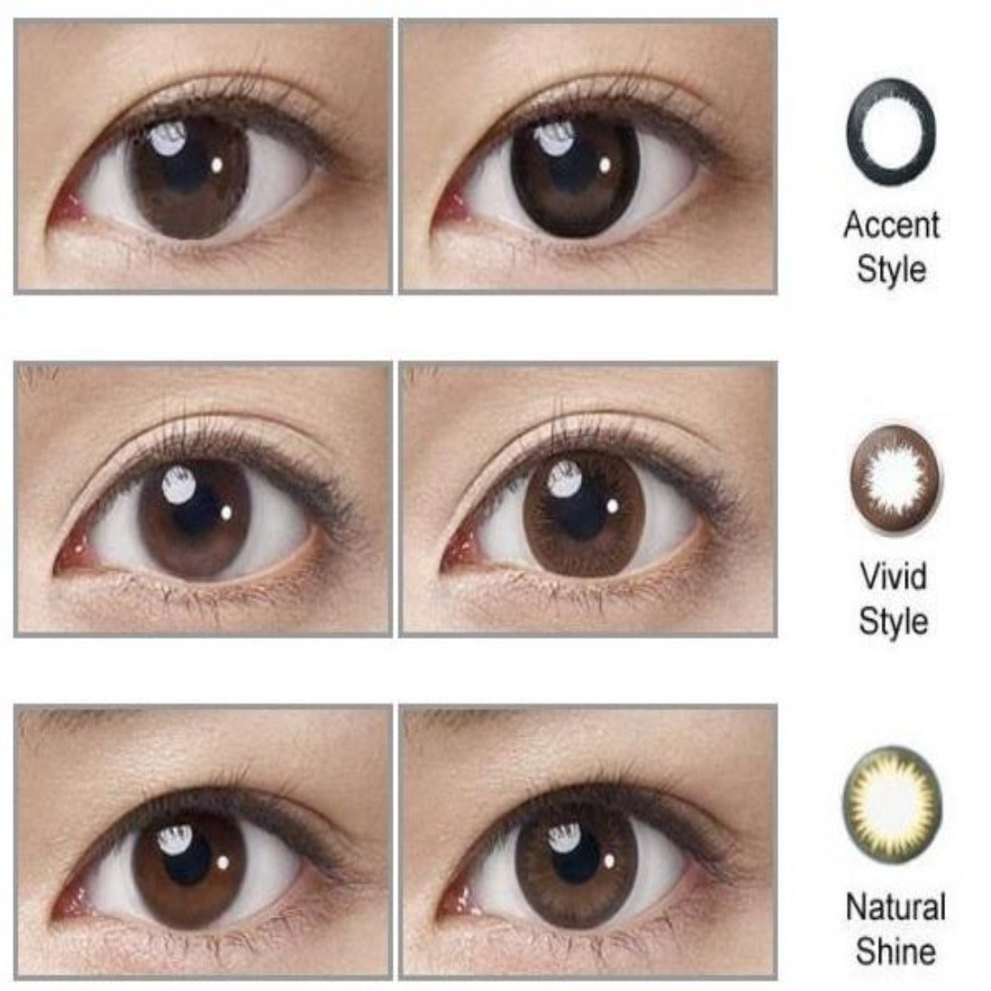 Before and after: Accent Style, Vivid Style and Natural Shine on the eye